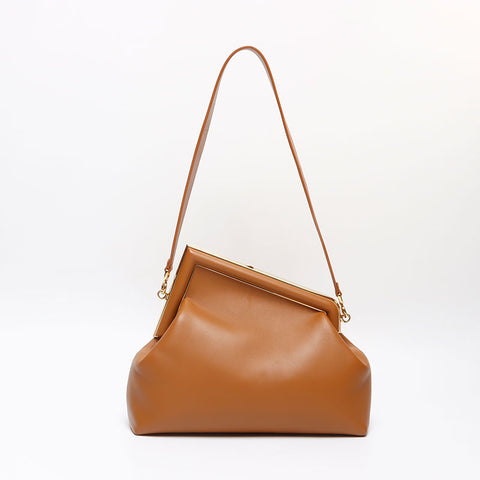 FENDI Leather First Shoulder Bag Brown WS13616