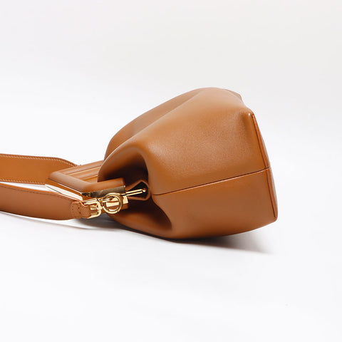 FENDI Leather First Shoulder Bag Brown WS13616