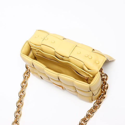 ボッテガヴェネタ BOTTEGAVENETA ナッパ イントレチャート パデッド チェーン カセット サッチェルバッグ ショルダーバッグ イエロー WS13617