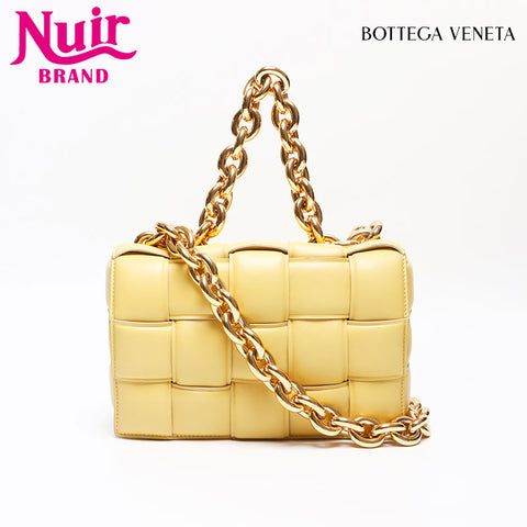 ボッテガヴェネタ BOTTEGAVENETA ナッパ イントレチャート パデッド チェーン カセット サッチェルバッグ ショルダーバッグ イエロー WS13617