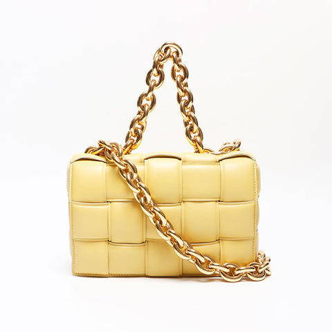 BOTTEGAVENETA Nappa INTRECCIATO Padded Chain Cassette Satchel Bag Shoulder Bag yellow WS13617