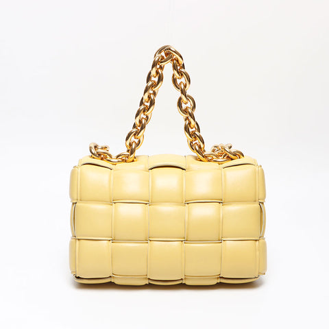 BOTTEGAVENETA Nappa INTRECCIATO Padded Chain Cassette Satchel Bag Shoulder Bag yellow WS13617