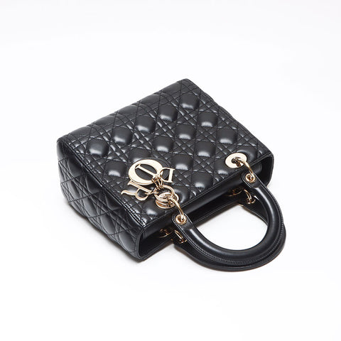クリスチャンディオール Christian Dior レディディオール カナージュ ラムスキン ミディアム ショルダーバッグ ブラック WS13619