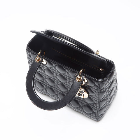 クリスチャンディオール Christian Dior レディディオール カナージュ ラムスキン ミディアム ショルダーバッグ ブラック WS13619