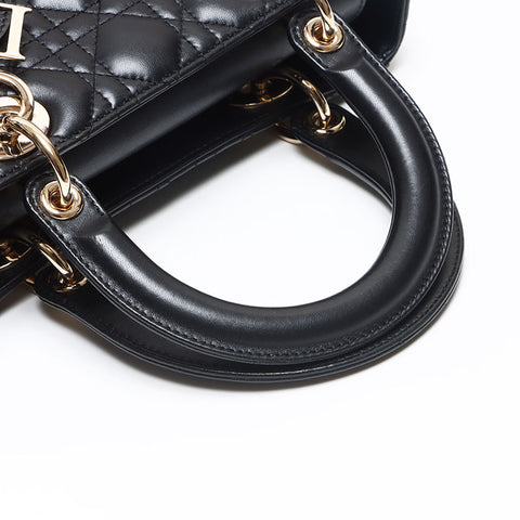 クリスチャンディオール Christian Dior レディディオール カナージュ ラムスキン ミディアム ショルダーバッグ ブラック WS13619