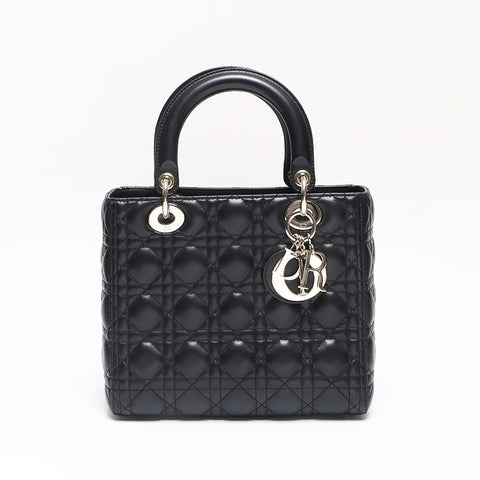 クリスチャンディオール Christian Dior レディディオール カナージュ ラムスキン ミディアム ショルダーバッグ ブラック WS13619