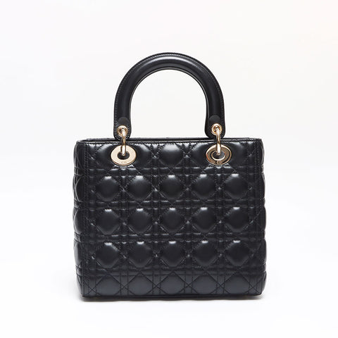 クリスチャンディオール Christian Dior レディディオール カナージュ ラムスキン ミディアム ショルダーバッグ ブラック WS13619