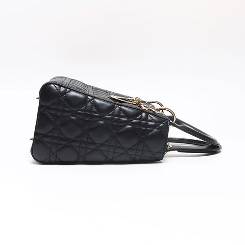 クリスチャンディオール Christian Dior レディディオール カナージュ ラムスキン ミディアム ショルダーバッグ ブラック WS13619