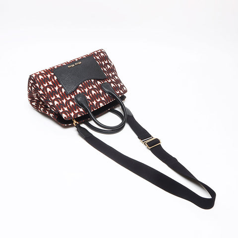 ミュウ ミュウ Miu Miu ジャガード 2way マルチカラー ハンドバッグ ブラック WS13620