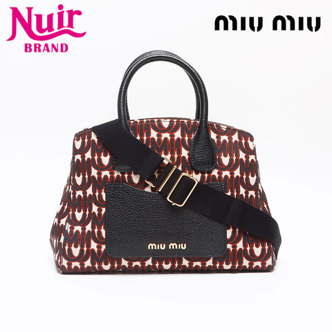 ミュウ ミュウ Miu Miu ジャガード 2way マルチカラー ハンドバッグ ブラック WS13620