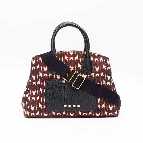 ミュウ ミュウ Miu Miu ジャガード 2way マルチカラー ハンドバッグ ブラック WS13620