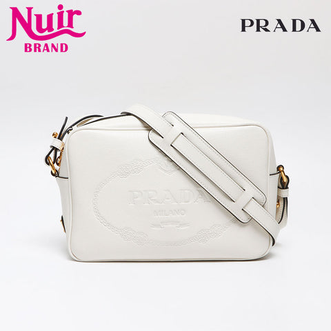 プラダ PRADA グレースカーフ レザー ロゴ ショルダーバッグ ホワイト WS13621
