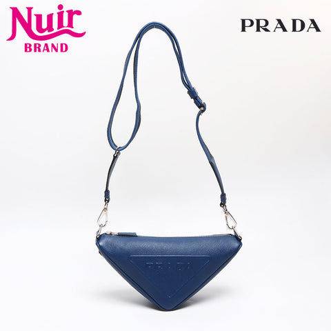 プラダ PRADA トライアングル レザー ショルダーバッグ ブルー WS13622