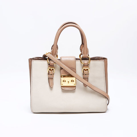 ミュウ ミュウ Miu Miu マドラスレザー 2WAY ハンドバッグ ベージュ WS13642