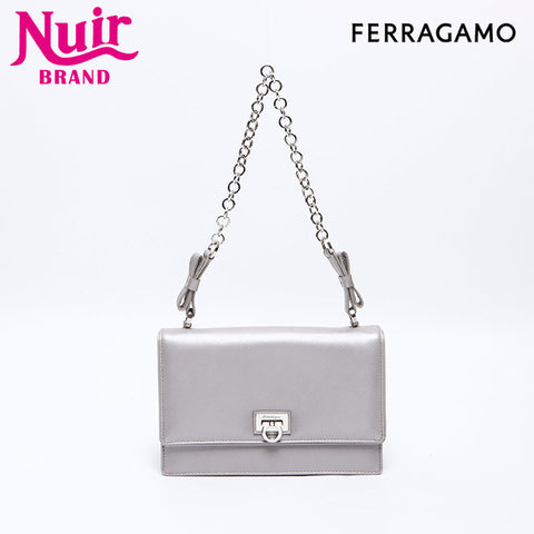 Salvatore Ferragamo Silver Metal Gancini handbag Shoulder Bag gray WS13643