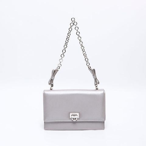 サルヴァトーレフェラガモ Salvatore Ferragamo シルバー金具 ガンチーニ ハンドバッグ ショルダーバッグ グレー WS13643