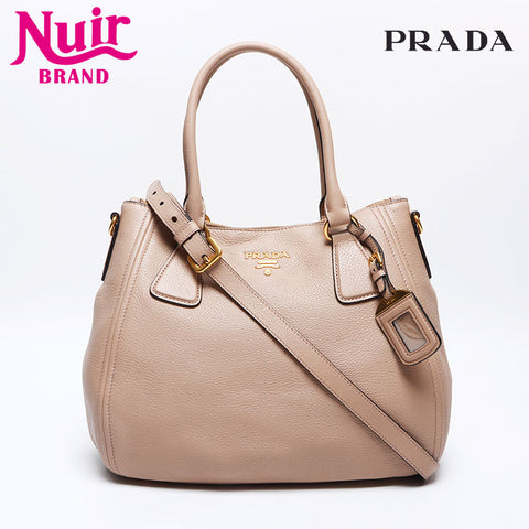 PRADA 2WAY Gold Metal Handbag beige WS13645