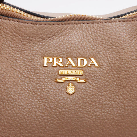 PRADA 2WAY Gold Metal Handbag beige WS13645