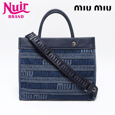 ミュウ ミュウ Miu Miu デニム ロゴ トートバッグ ネイビー WS13655