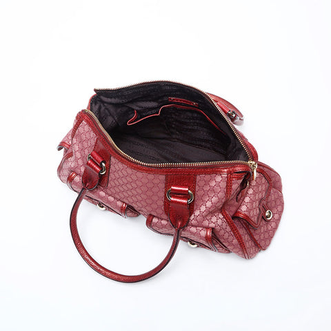 CELINE Macadam canvas pocket Boston bag Handbag Red WS13660