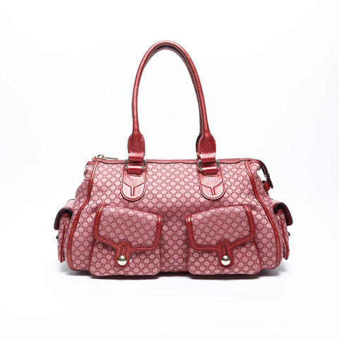 CELINE Macadam canvas pocket Boston bag Handbag Red WS13660