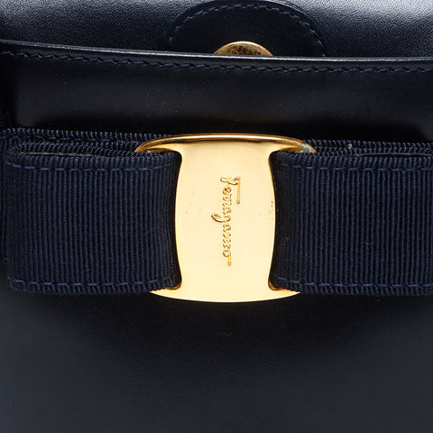 サルヴァトーレフェラガモ Salvatore Ferragamo ヴァラ レザー バケット ハンドバッグ ネイビー WS13666