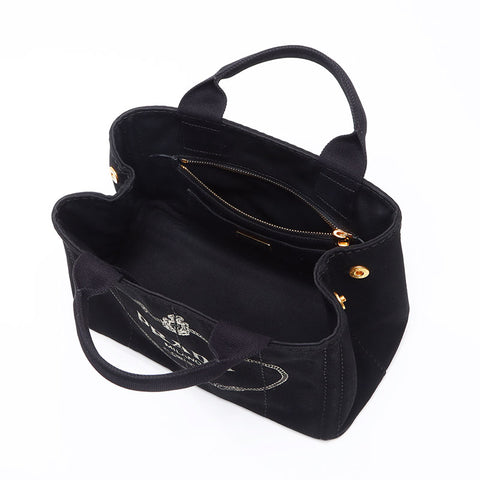 PRADA Canapa Small Canvas Tote Bag black WS13672