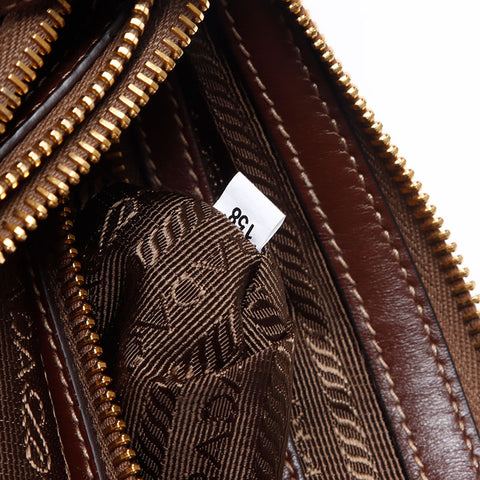 PRADA Logo jacquard Shoulder Bag Brown WS13674