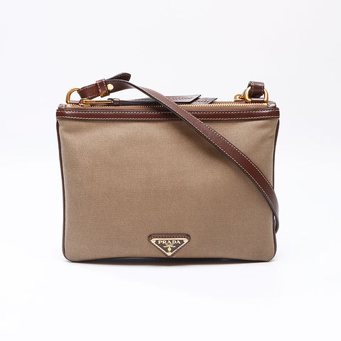 PRADA Logo jacquard Shoulder Bag Brown WS13674