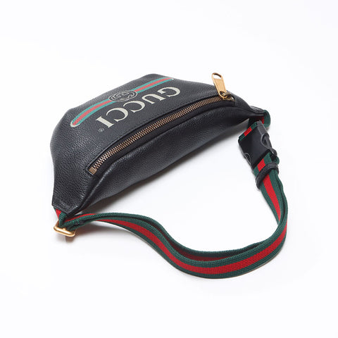 GUCCI logo leather Waist bag black WS13676