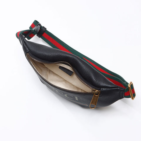 GUCCI logo leather Waist bag black WS13676
