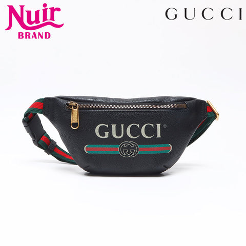GUCCI logo leather Waist bag black WS13676