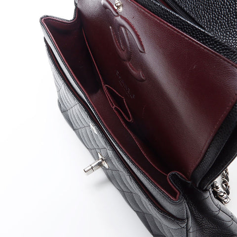 シャネル CHANEL 25番台 キャビアスキン ダブルフラップ マトラッセ 25cm シルバー金具 2018年 ショルダーバッグ ブラック WS13679