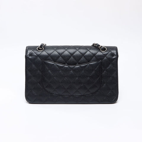 シャネル CHANEL 25番台 キャビアスキン ダブルフラップ マトラッセ 25cm シルバー金具 2018年 ショルダーバッグ ブラック WS13679