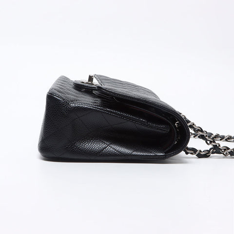 シャネル CHANEL 25番台 キャビアスキン ダブルフラップ マトラッセ 25cm シルバー金具 2018年 ショルダーバッグ ブラック WS13679