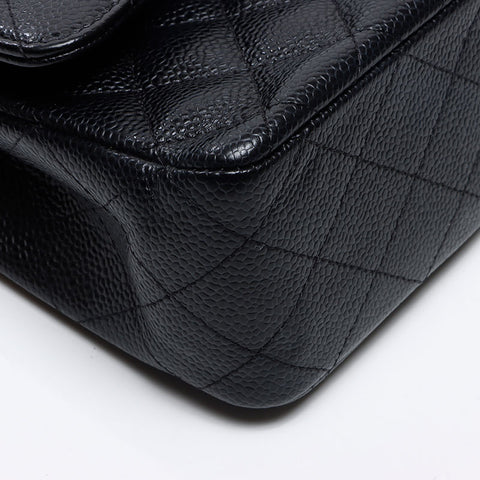 シャネル CHANEL 25番台 キャビアスキン ダブルフラップ マトラッセ 25cm シルバー金具 2018年 ショルダーバッグ ブラック WS13679