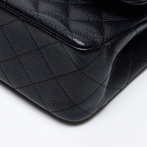 シャネル CHANEL 25番台 キャビアスキン ダブルフラップ マトラッセ 25cm シルバー金具 2018年 ショルダーバッグ ブラック WS13679