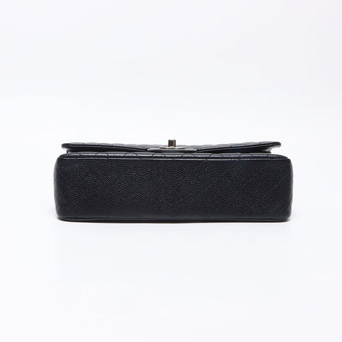 シャネル CHANEL 25番台 キャビアスキン ダブルフラップ マトラッセ 25cm シルバー金具 2018年 ショルダーバッグ ブラック WS13679