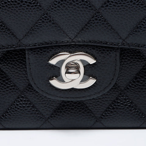 シャネル CHANEL 25番台 キャビアスキン ダブルフラップ マトラッセ 25cm シルバー金具 2018年 ショルダーバッグ ブラック WS13679