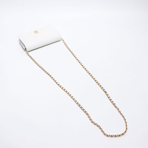 シャネル CHANEL 5番台 キャビアスキン チェーン ウォレット 1997-1999 ショルダーバッグ ホワイト WS13681