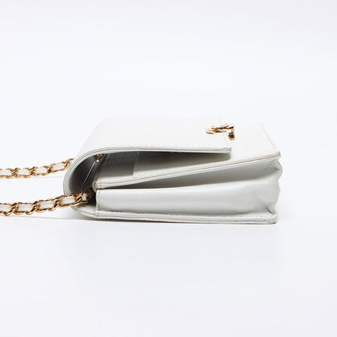 シャネル CHANEL 5番台 キャビアスキン チェーン ウォレット 1997-1999 ショルダーバッグ ホワイト WS13681