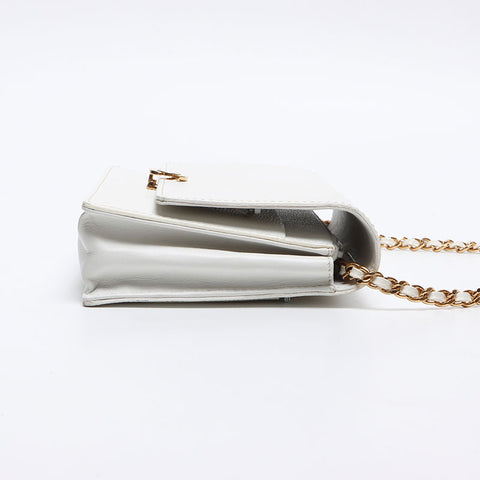 シャネル CHANEL 5番台 キャビアスキン チェーン ウォレット 1997-1999 ショルダーバッグ ホワイト WS13681