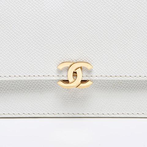 シャネル CHANEL 5番台 キャビアスキン チェーン ウォレット 1997-1999 ショルダーバッグ ホワイト WS13681