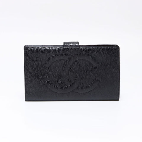 シャネル CHANEL ココマーク キャビアスキン 3番台 1994-1996 長財布 ブラック WS13683