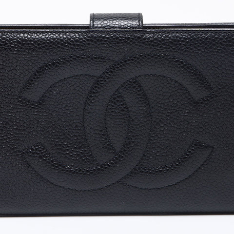 シャネル CHANEL ココマーク キャビアスキン 3番台 1994-1996 長財布 ブラック WS13683