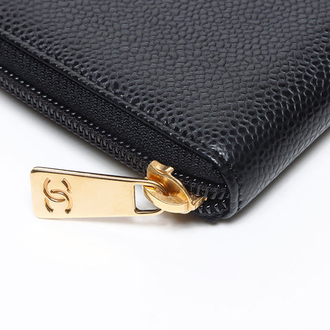 シャネル CHANEL ココマーク キャビアスキン 10番台 2005-2006 ラウンド ジップ 長財布 ブラック WS13684