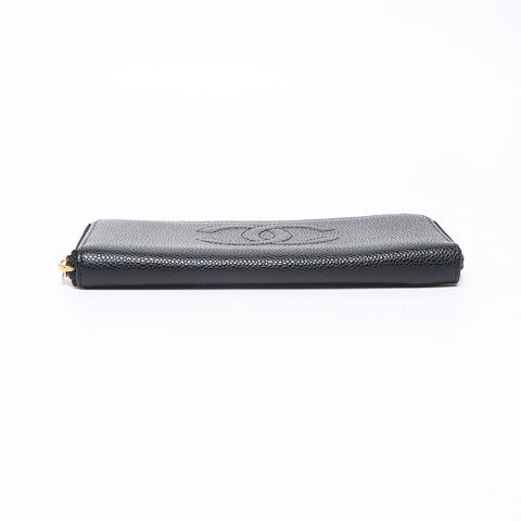 シャネル CHANEL ココマーク キャビアスキン 10番台 2005-2006 ラウンド ジップ 長財布 ブラック WS13684