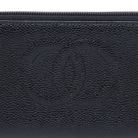 シャネル CHANEL ココマーク キャビアスキン 10番台 2005-2006 ラウンド ジップ 長財布 ブラック WS13684