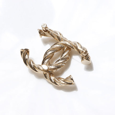 CHANEL B24 COCO Mark Rhinestone Pink Brooch gold WS13692