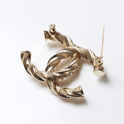 CHANEL B24 COCO Mark Rhinestone Pink Brooch gold WS13692